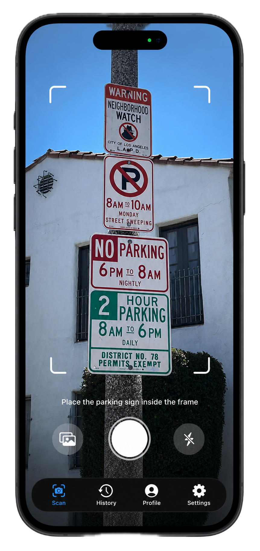 Curb app scanning parking sign