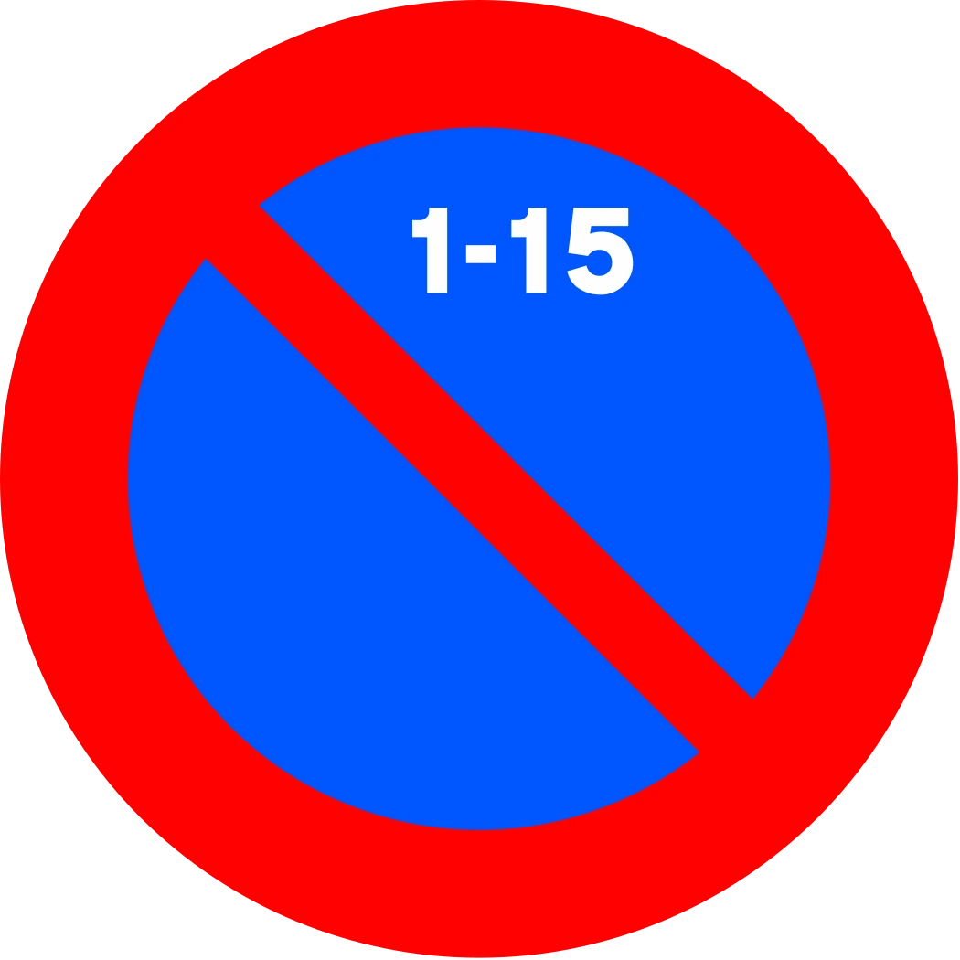 No parking days 1-15 sign