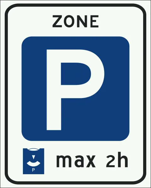 Controlled parking zone sign (blue P)