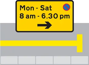 Single yellow line sign and road marking